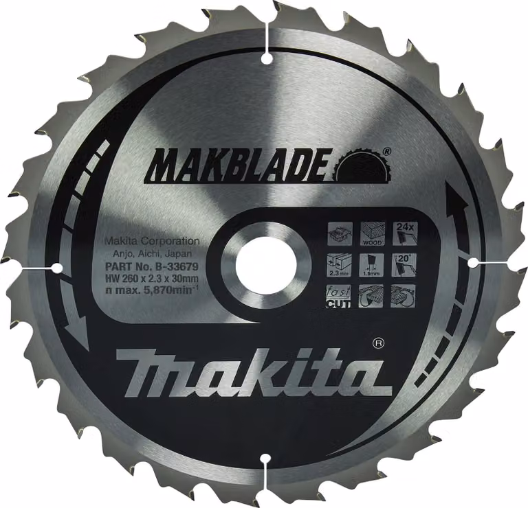 Makita Sägeblatt, SPECIALISED TCT T.C.T. - 260 x 30 mm - 24 Zähne - Holz