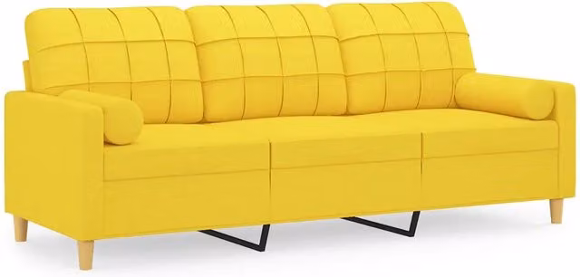 Divano | Divano da soggiorno | Sofa a 3 Posti con Cuscini Giallo Chiaro 180 cm in Tessuto