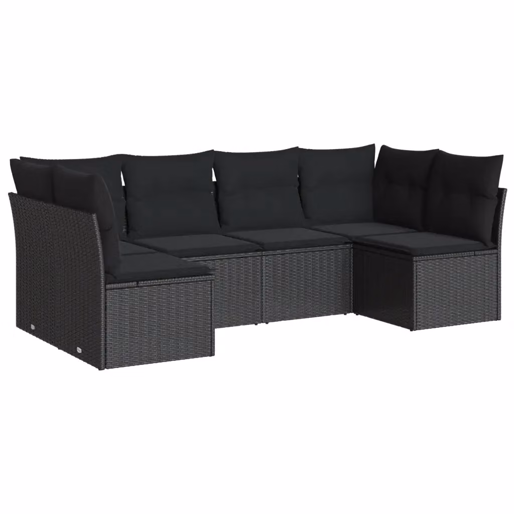 Set Divano da Giardino vidaXL 6 pz a L con Cuscini Nero in Polyrattan e Acciaio – 2