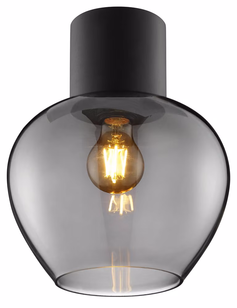 Lampada a soffitto Brilliant, diametro 23 cm, nera/vetro fumé, attacco E27, 20W, grado di protezione IP20, per uso interno