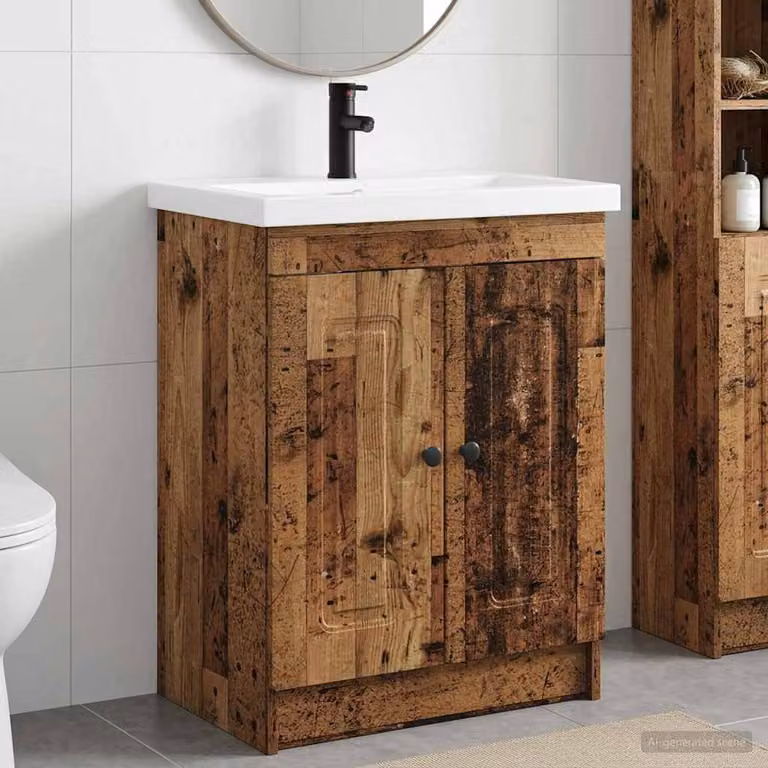 Set di mobili per il bagno vidaXL in legno e metallo marrone, stile moderno, L: 78,5 cm, P: 37,5 cm, H: 81 cm