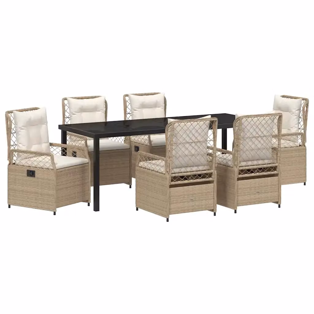 Set da pranzo per giardino e terrazzo vidaXL in polyrattan con piano in vetro, 7 pezzi, beige e bianco – 2