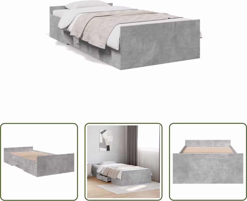 The Living Store Struttura letto con cassetti in cemento grigio 75x190 cm Materiale legno