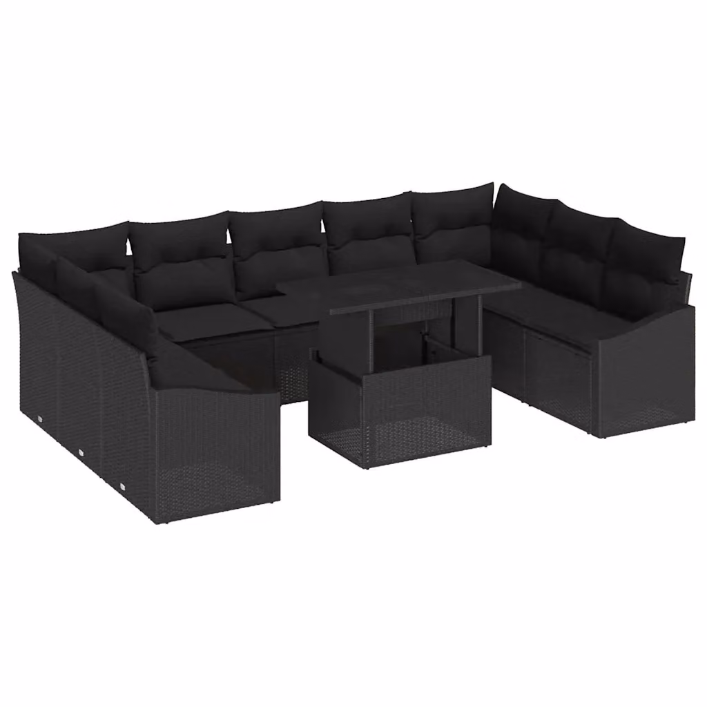 Set Divano da Giardino a Forma di U vidaXL Nero con Tavolino e Cuscini in Poliestere Resistente ai Raggi UV – 2