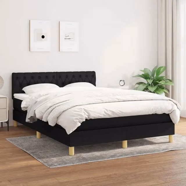 Letto Ibrido vidaXL con Giroletto a Molle e Materasso in Tessuto Nero e Bianco L/P/H: 140 x 200 x 88 cm