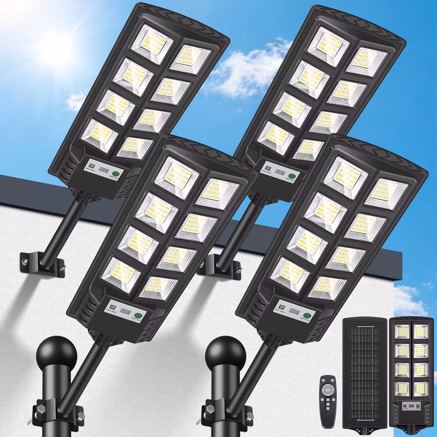 Lampade solari da esterno, confezione da 4, 6000K, 96 LED, sensore di movimento, grado di protezione IP65