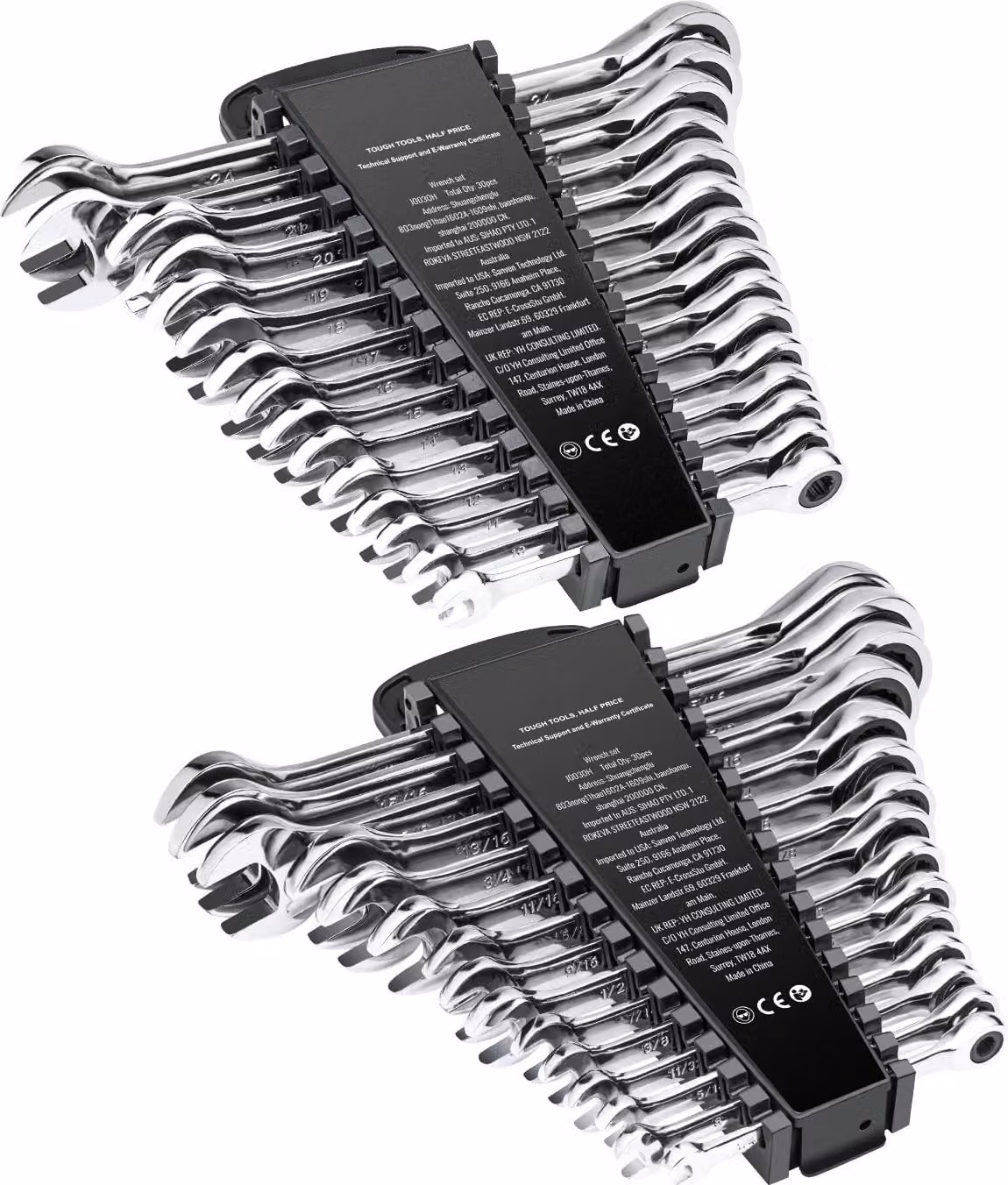 SucceBuy Set di chiavi a cricchetto da 30 pezzi, set di chiavi combinate in acciaio Cr-V, SAE da 1/4 di pollice a 1 pollice, metriche da 8 mm a 24 mm, con portaoggetti, ideale per garage, officina, casa, emergenza