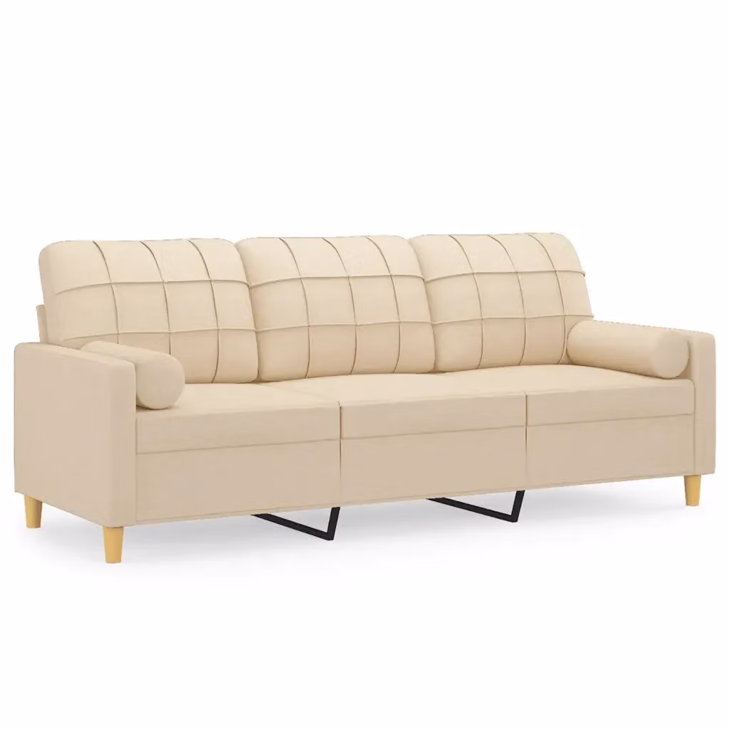 Divano a 3 posti moderno vidaXL in tessuto beige con cuscini e coperture rimovibili L: 198 cm, P: 80 cm, H: 77 cm – 2