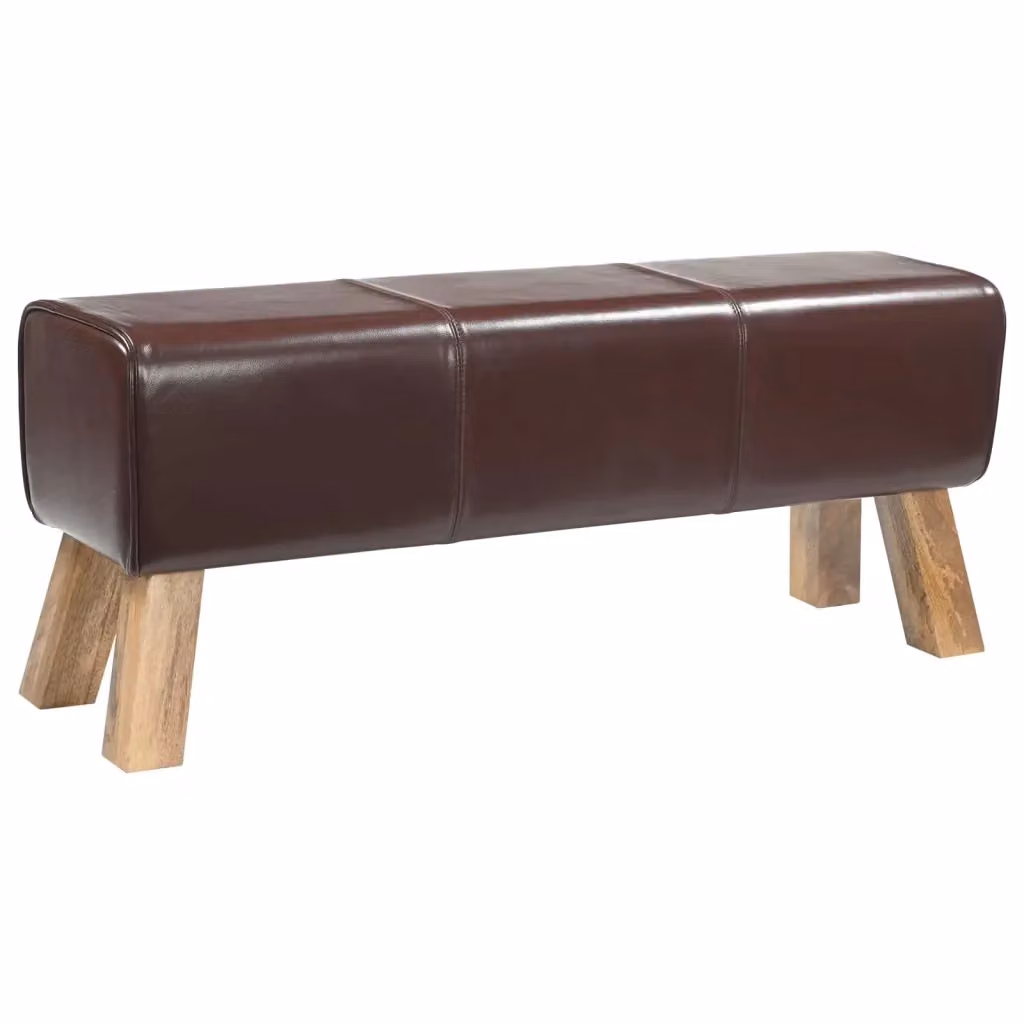 Panchina moderna vidaXL in pelle marrone con struttura in legno L: 110 cm, P: 30 cm, H: 45 cm – 2