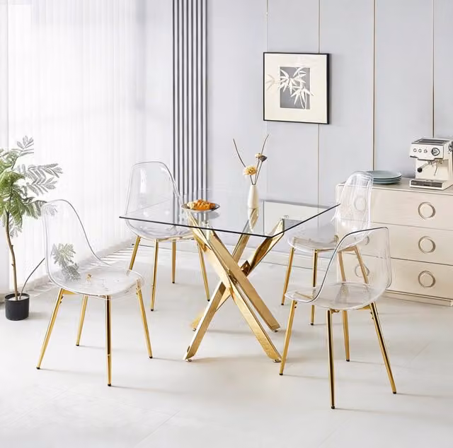 Tavolo da pranzo 5 pezzi dorato – 80x80 cm e 4 sedie