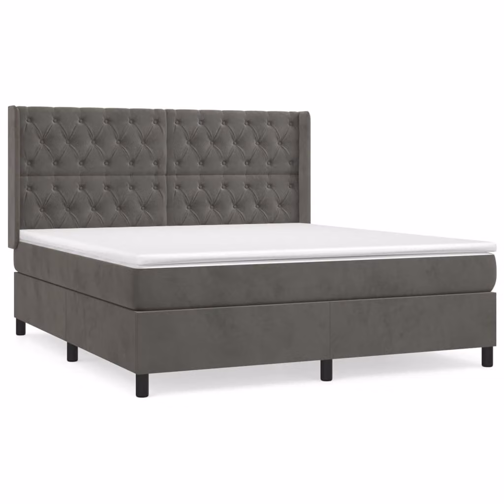 Giroletto a Molle con Materasso Grigio Scuro 160x200 cm Velluto