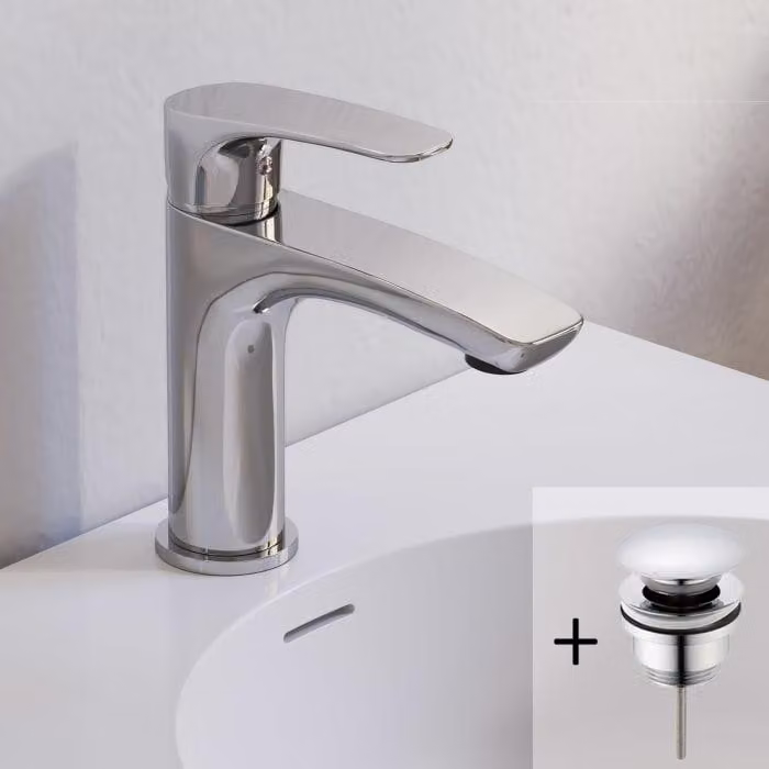 Miscelatore monocomando per lavabo Kronenbach Rivara, modello XL, con valvola di scarico a scomparsa e tecnologia a risparmio idrico