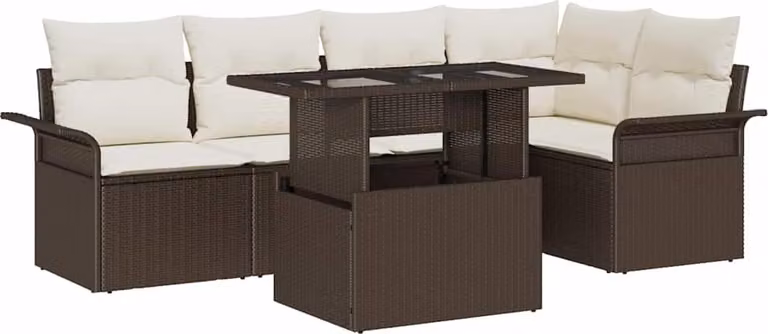 Set Divano da Giardino con cuscino 6 pcs Marrone polyrattan
