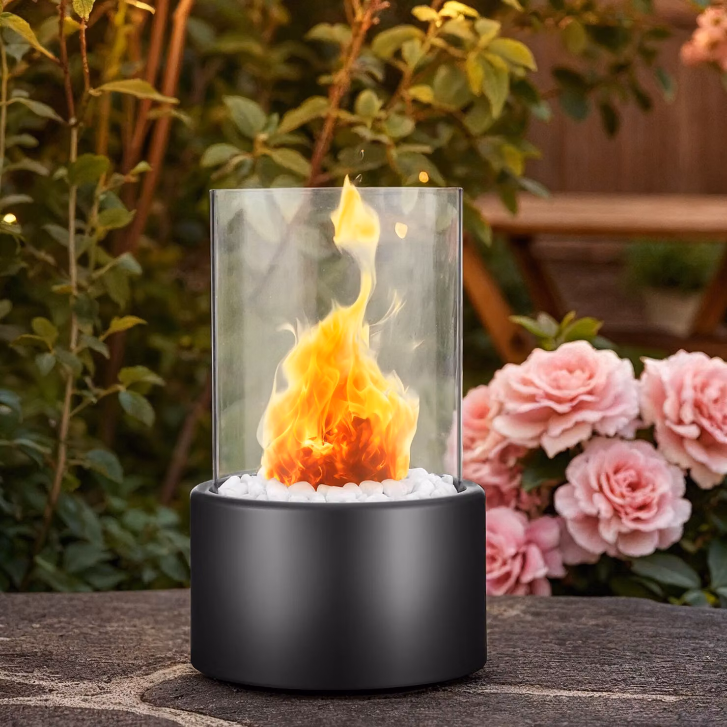 Caminetto da tavolo a bioetanolo Tectake Damine moderno con 2 camere di combustione, nero – 2
