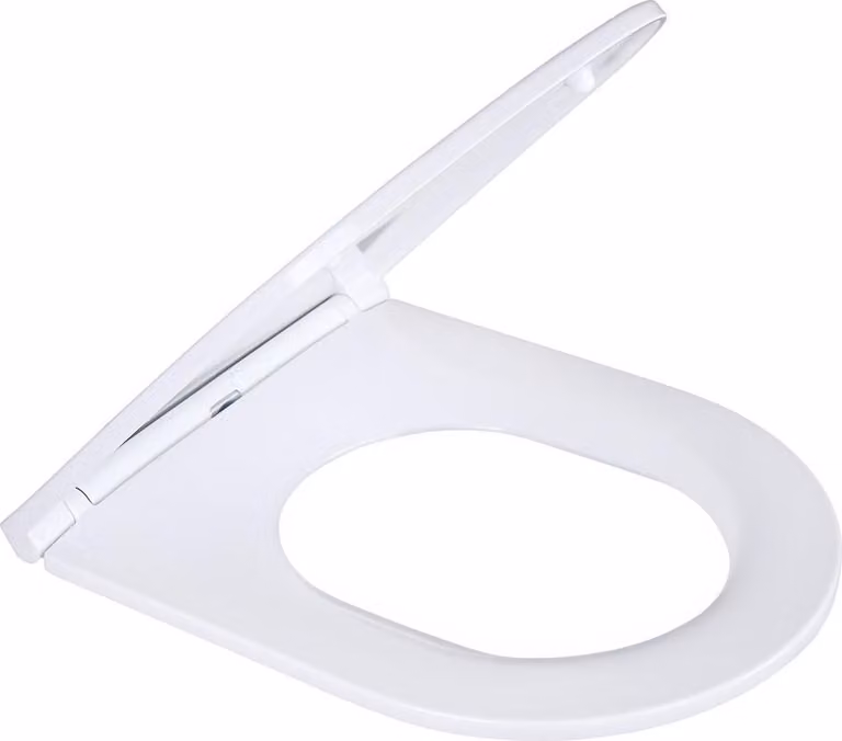 Sedile per WC con sistema di abbassamento automatico e chiusura ammortizzata, design sottile, coperchio con sistema di fissaggio rapido, colore bianco