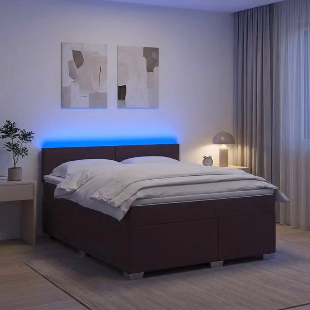 Letto Box Spring vidaXL con Materasso Ibrido, Illuminazione LED e Porta USB, Marrone e Bianco, 140 x 200 cm