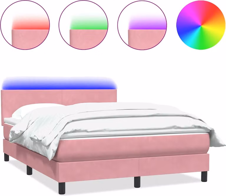 Letto a Molle con Materasso e LED Rosa 140x220 cm in Velluto
