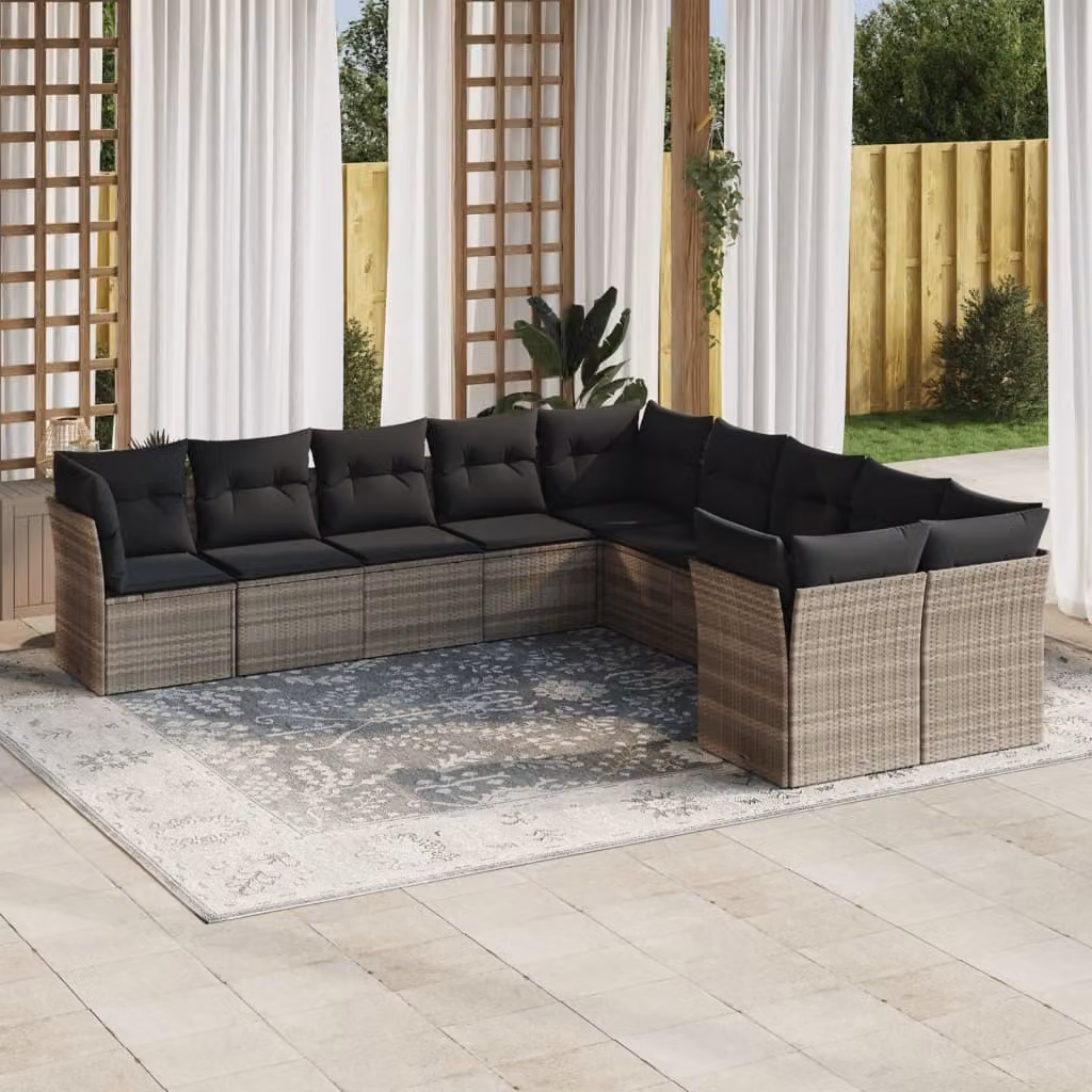 Maison Exclusive - Set Divano Giardino 10 pz con Cuscini Grigio Chiaro Polyrattan