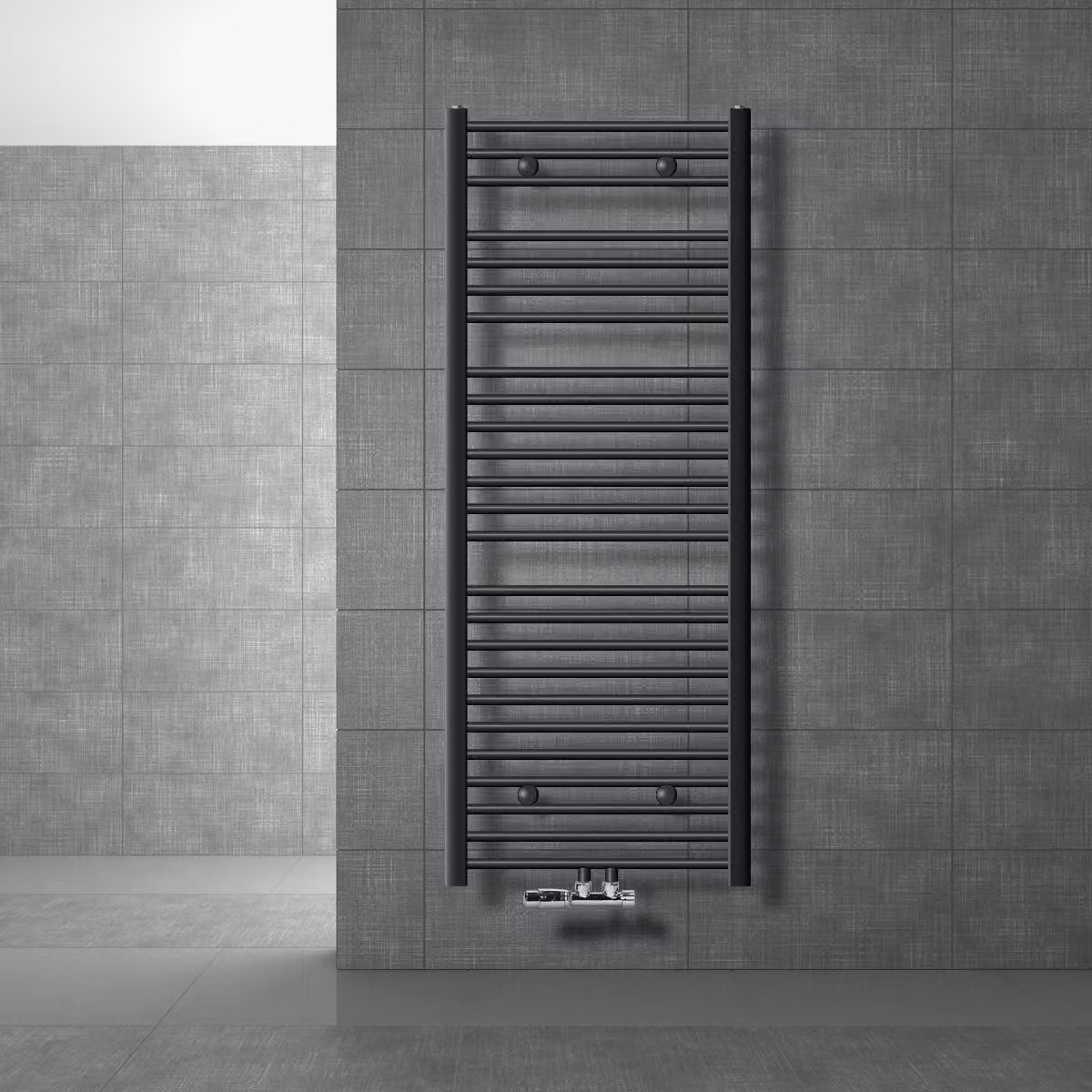 LuxeBath radiatore bagno attacco centrale 600 x 1500 mm antracite dritto con set di collegamento incl. termostato parete d'angolo antracite, senza elemento riscaldante