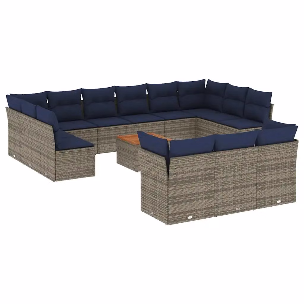 Set di divani da giardino a forma di U vidaXL in polyrattan grigio con cuscini e tavolino da esterno – 2