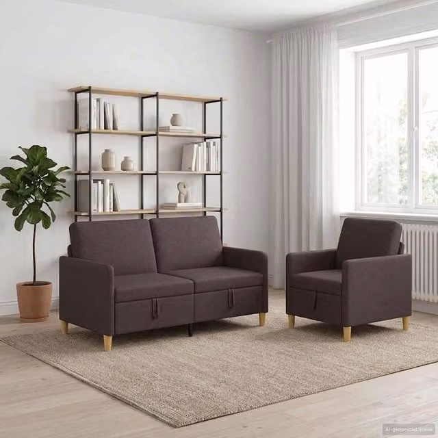 Set di Divani con Storage 2 pz Marrone Scuro Poliestere 3429180