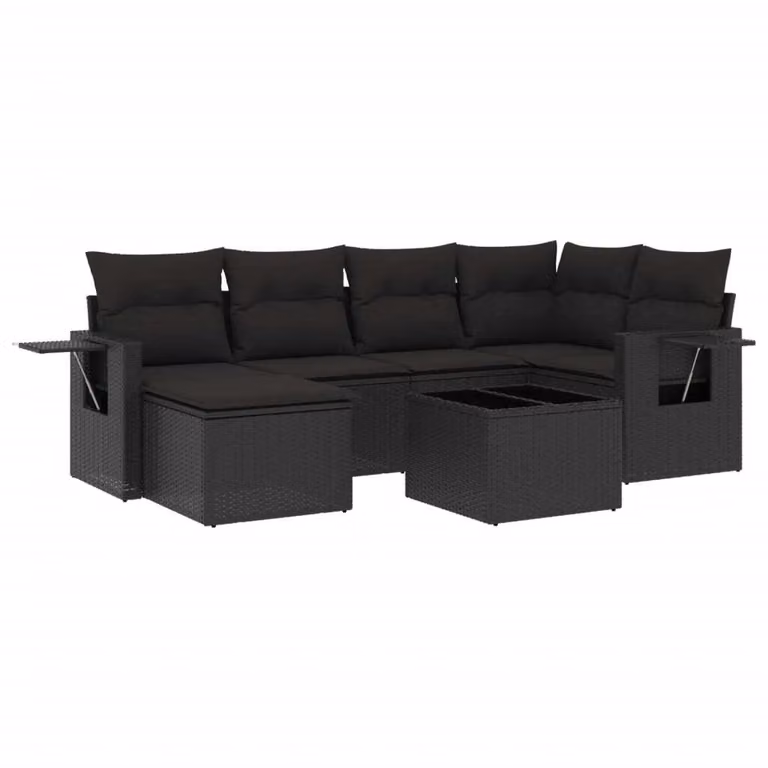 Set Divani da Giardino con Cuscini 7pz Nero Polyrattan