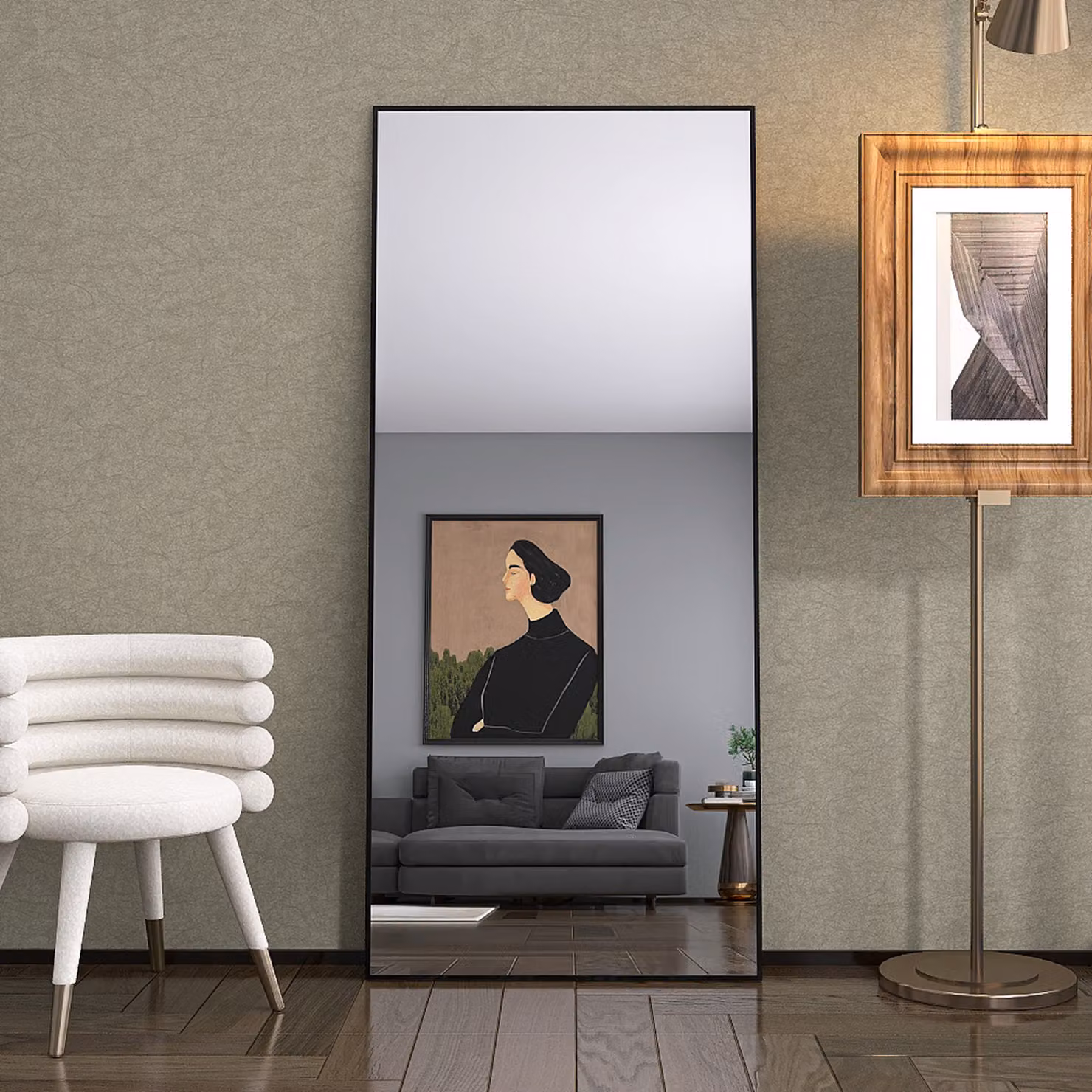 Specchio rettangolare per il trucco in vetro temperato, cornice in alluminio nero, 1800x800 mm, design moderno ed elegante