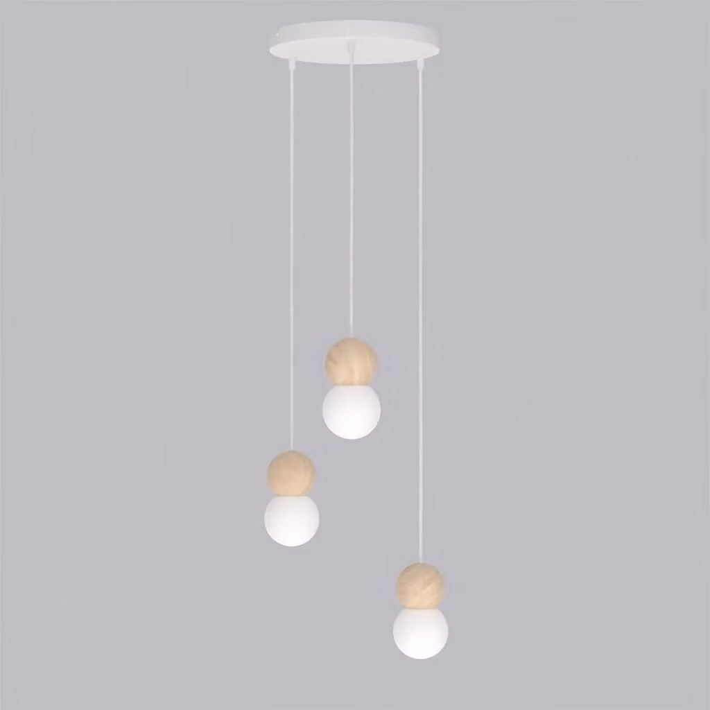 Lampada sospesa LOOP Emibig in legno e vetro bianco beige con 3 lampadine G9 – 2