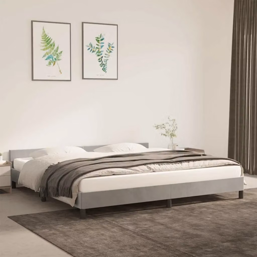 Letto matrimoniale moderno in velluto grigio con struttura imbottita e doghe in legno L/P: 200 x 200 cm – 2