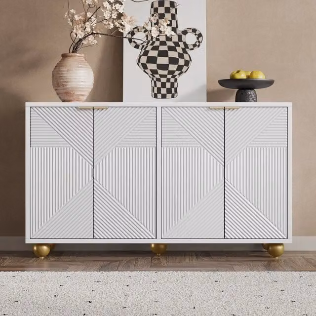 Credenza 4 Ante ¨C Xylo ¨C Legno, Ripiani Regolabili, Gambe Sferiche, Maniglie in Metallo