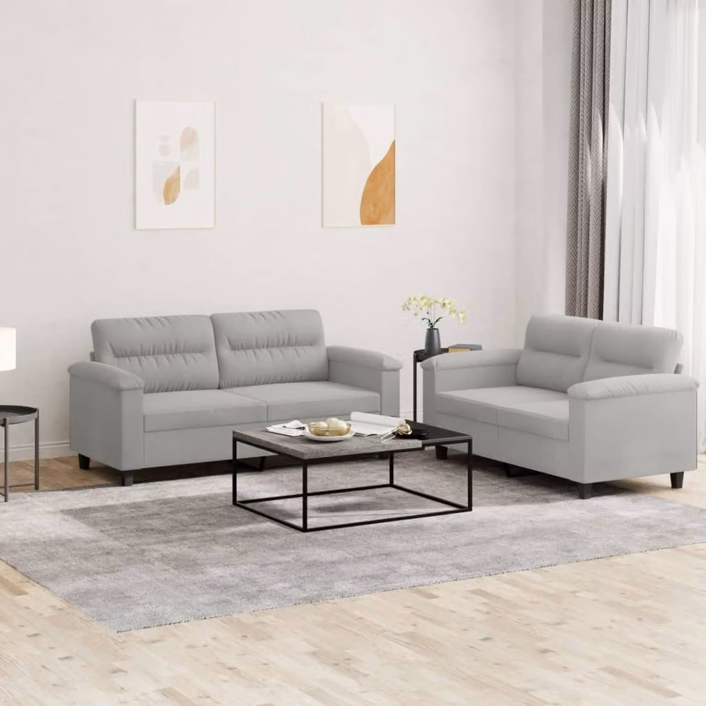 Maison Exclusive - Set divano a 2 posti con cuscini, tessuto in microfibra grigio chiaro