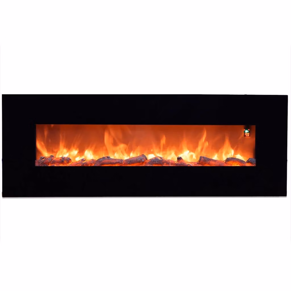 Caminetto Elettrico da Parete Sined Aprica in Acciaio e Vetro Nero con Effetto Fiamma LED a 6 Livelli di Intensità e Telecomando da 1500W – 2