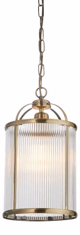 Lampada a sospensione LAMBETH RIBBED in ottone anticato, 1xE27x20W, vetro, dimensioni: 190x20x20 cm, IP20, Endon