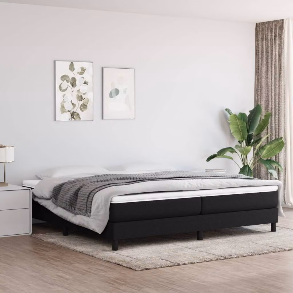 The Living Store Letto Boxspring nero 200x200 cm in tessuto