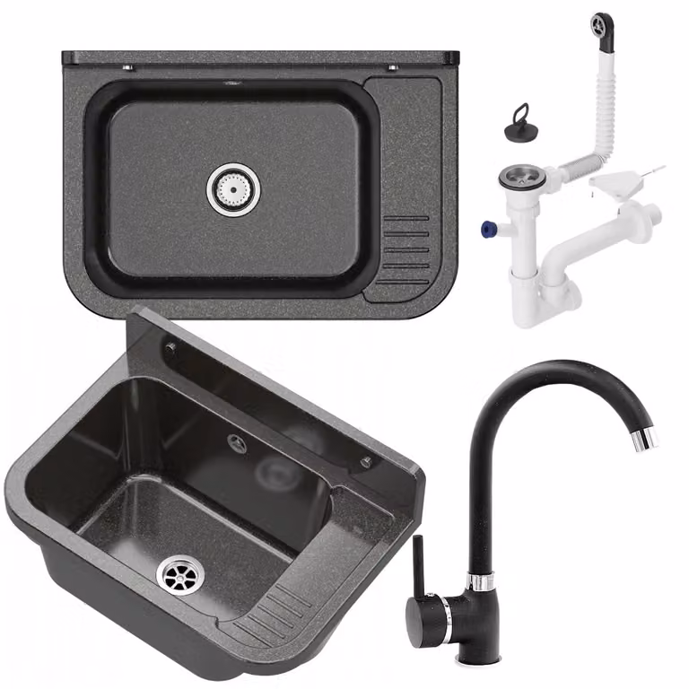 Granitan - Lavabo - Lavello - Nero - resistente agli agenti chimici - per officina e garage - Lavello da cucina