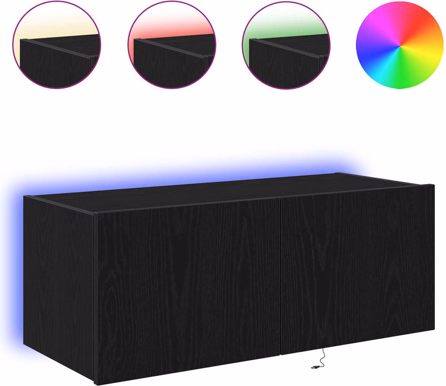 Mobile TV da parete con LED Rovere Nero 80 x 35 x 31 cm