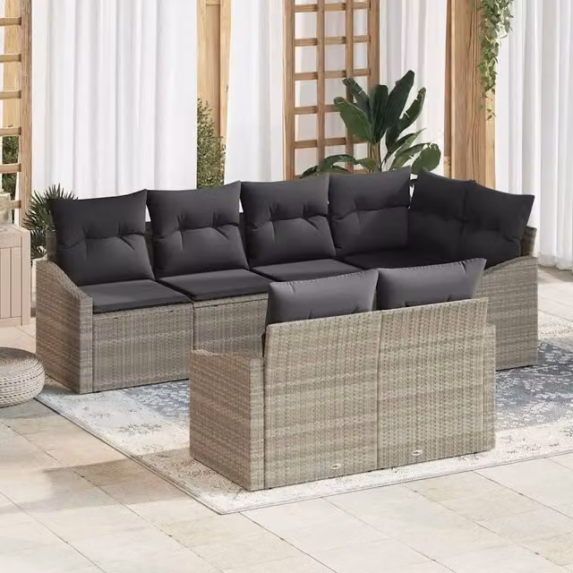 Set di divani 7 pz Grigio chiaro polyrattan 3346762