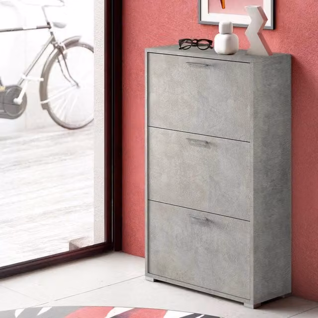 Mobile Portascarpe Axinite DMORA Grigio, Scarpiera con scomparti basculanti L: 67 cm, P: 28 cm, H: 112 cm
