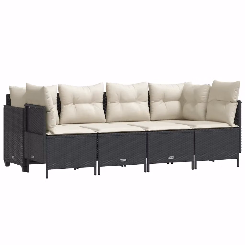 Set di Divani da Giardino vidaXL con Cuscini e Ottoman, Design Moderno in Polyrattan e Metallo Nero e Bianco – 2
