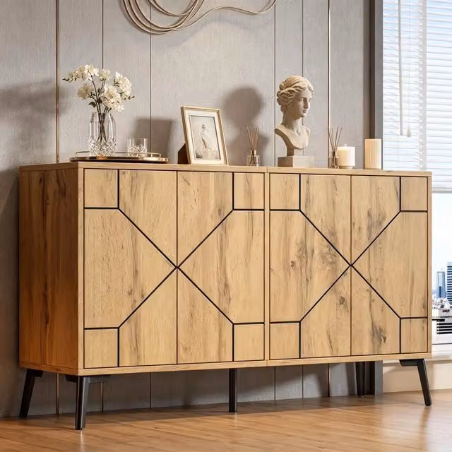 Mobile Singularity per cucina o ingresso in MDF con ante soft close, colore rovere naturale, L 120 cm x P 35 cm x H 69 cm