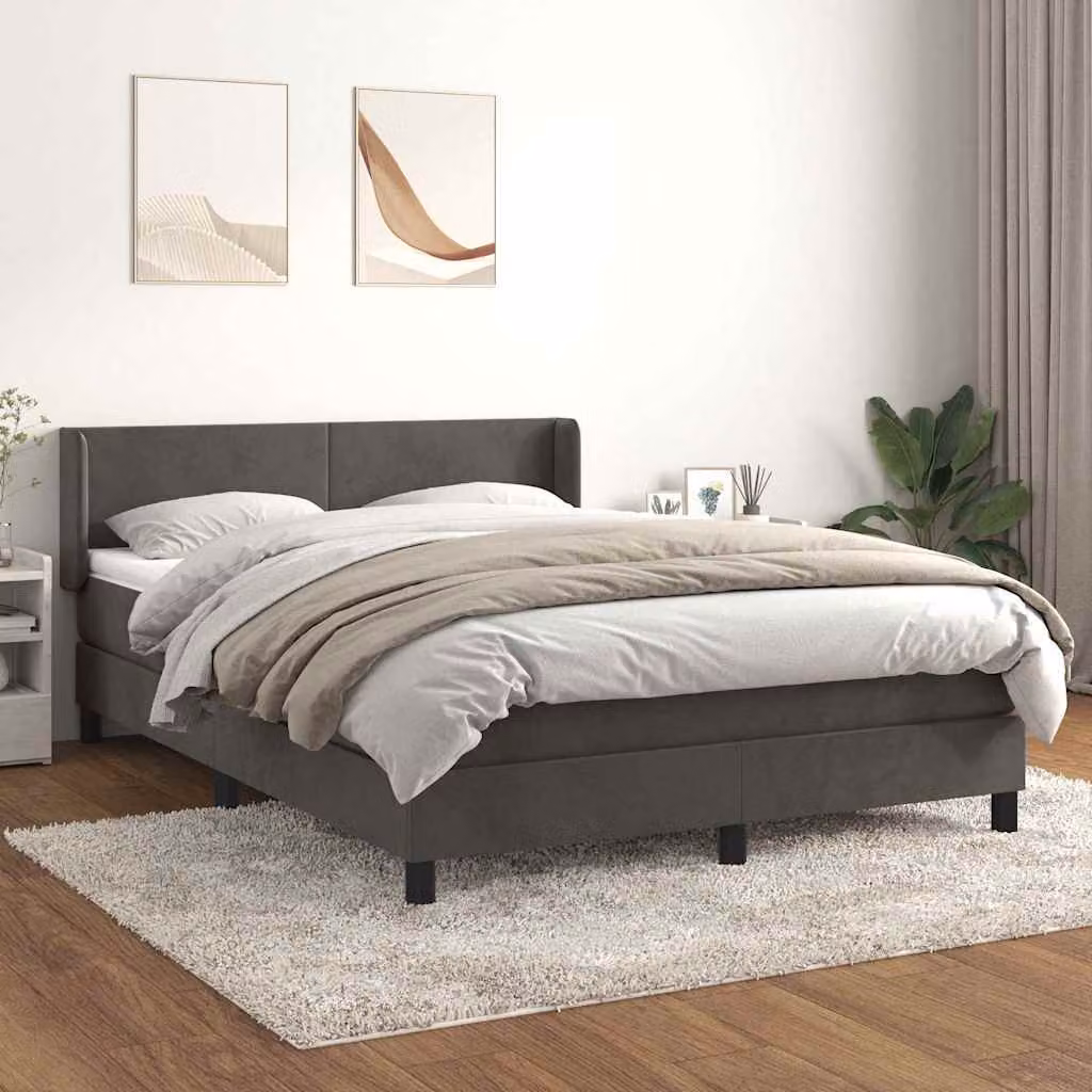 vidaXL Giroletto a Molle con Materasso in Velluto Grigio e Bianco L/P/H: 140 x 200 x 88 cm – 1