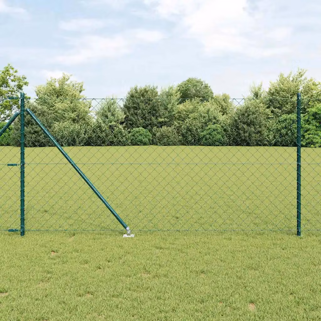 vidaXL Recinzione a maglie in acciaio rivestito in PVC verde con pali da interramento – 1