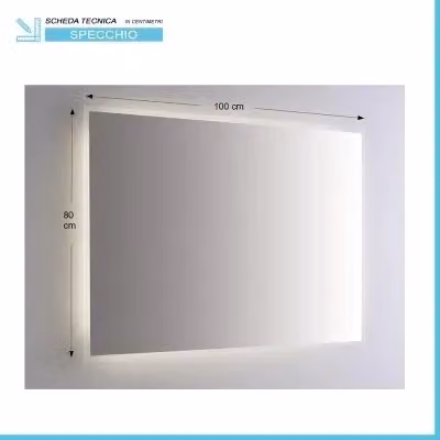Specchiera rettangolare con retroilluminazione LED INBAGNO, colore grigio e trasparente, con sabbiatura perimetrale, L: 110 cm, H: 80 cm – 2