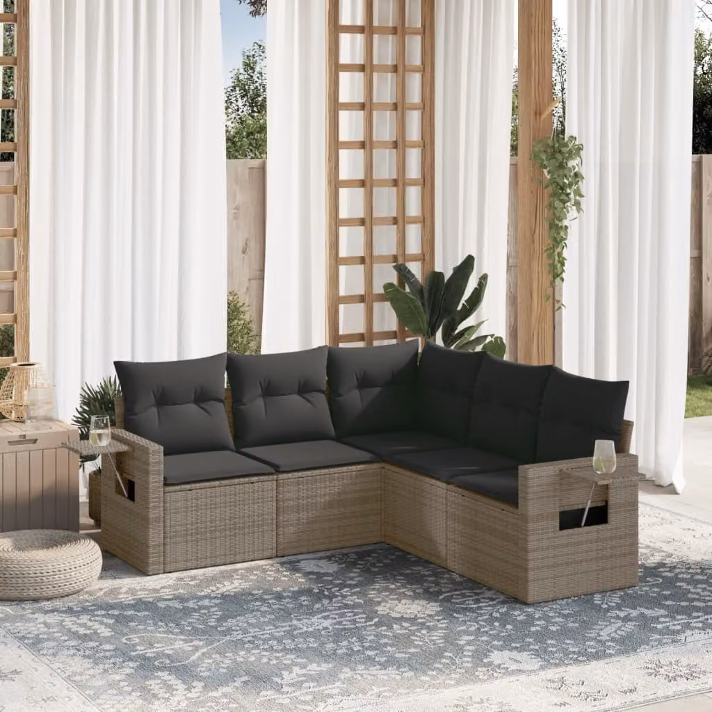 Maison Exclusive - Set Divano da Giardino 5 pz con Cuscini Grigio in Polyrattan