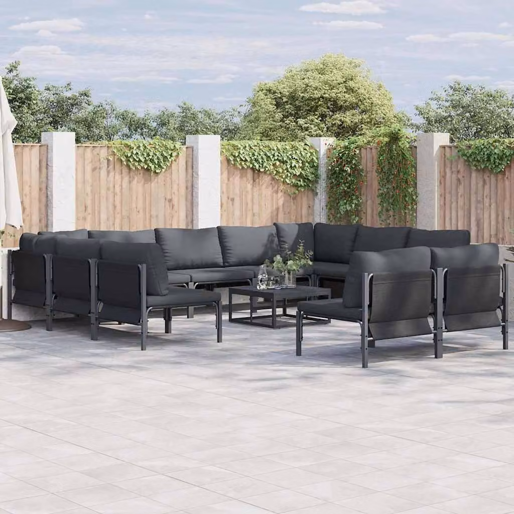 Maison Exclusive - Set di divani da giardino, 11 pezzi, colore nero, struttura in acciaio