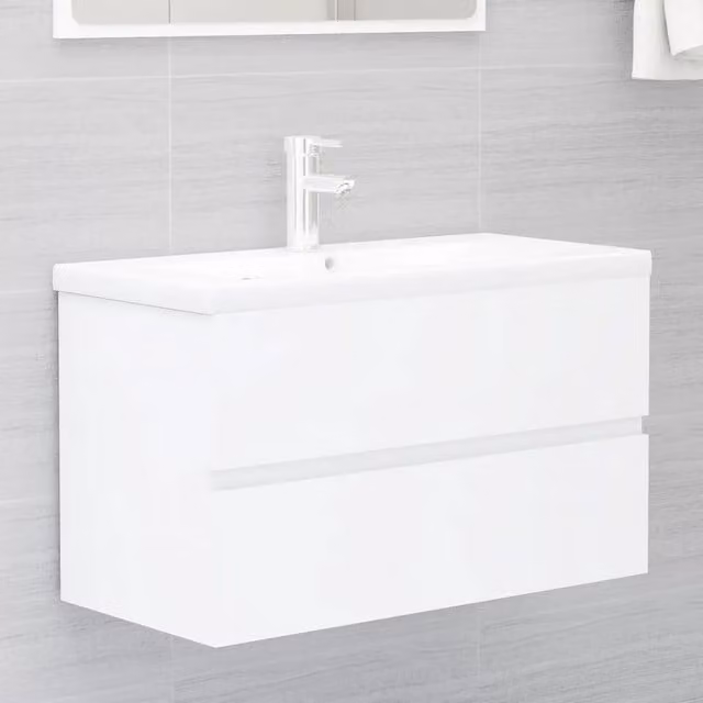 Mobile da bagno sospeso vidaXL con lavabo in ceramica bianco opaco L: 80 cm, P: 45 cm, H: 38,5 cm