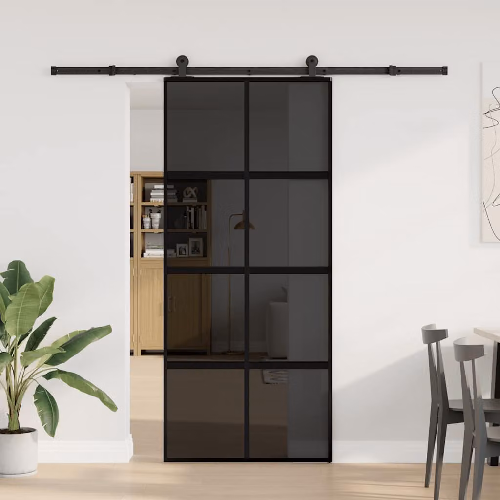 vidaXL Porta Scorrevole Ferramenta 90x205 cm Vetro Temperato Alluminio