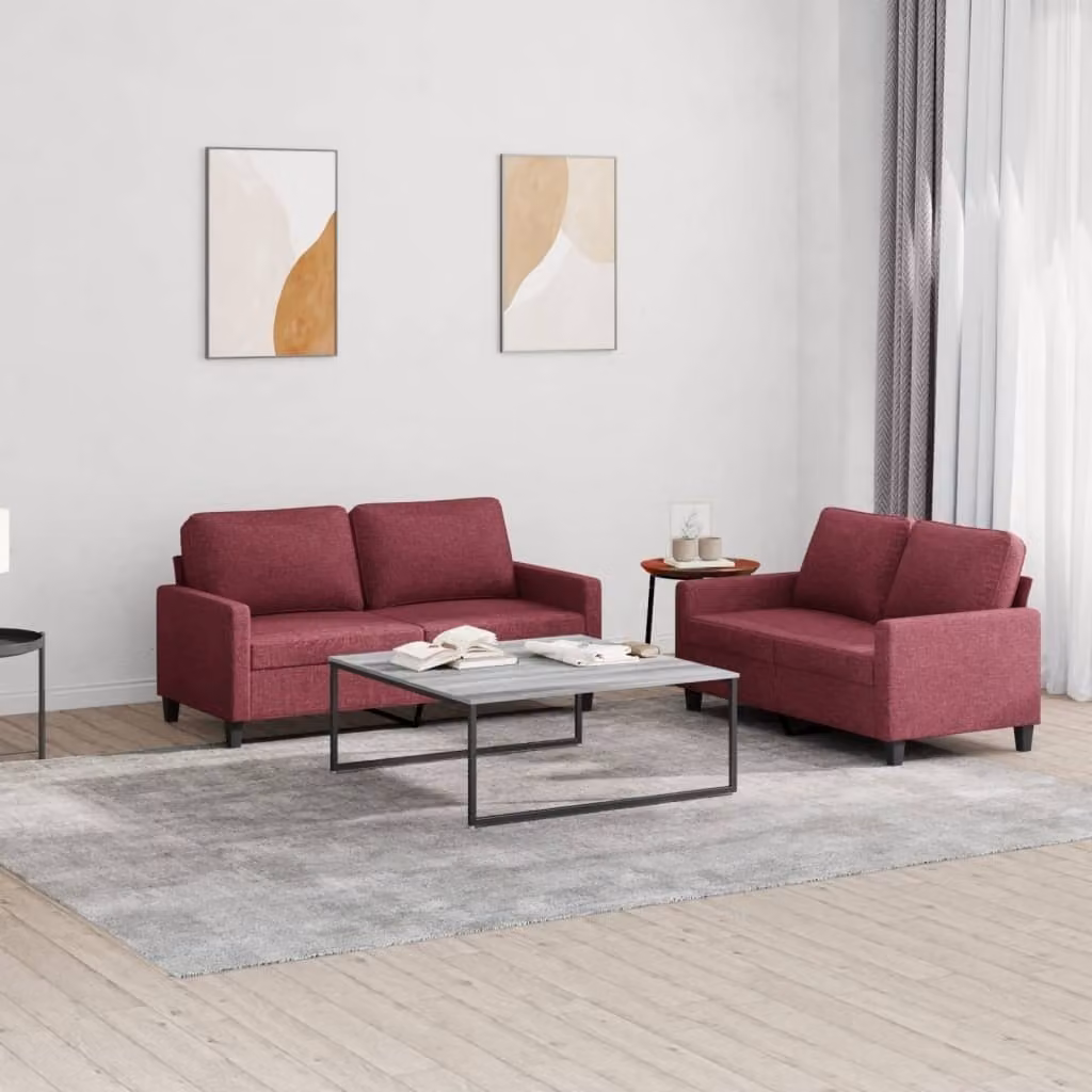 Maison Exclusive - Set divano a 2 posti con cuscini in tessuto bordeaux