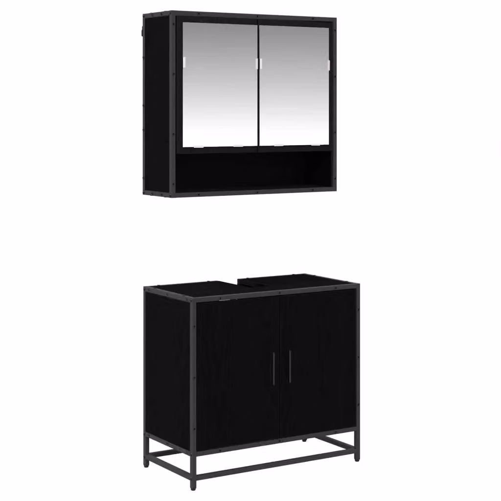 Set di mobili da bagno moderno vidaXL composto da mobile lavabo e armadietto con specchio nero L/P/H: 65 x 33 x 60 cm – 2