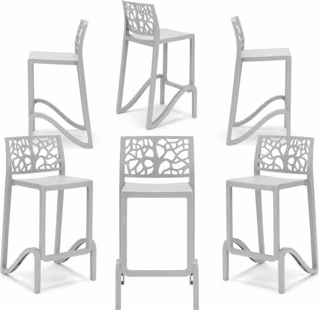 Set 6 sgabelli in polipropilene TETI altezza seduta 65cm, impilabile, idrorepellente, resistente ai raggi UV, design moderno e innovativo, ideale per la cucina, la veranda o giardino colore Bianco